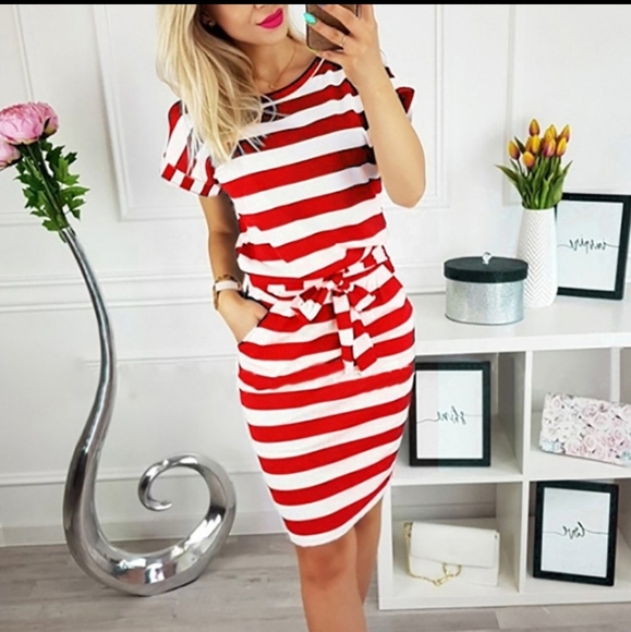 T&J Designs Dresses & Skirts - Red/white Striped Dress